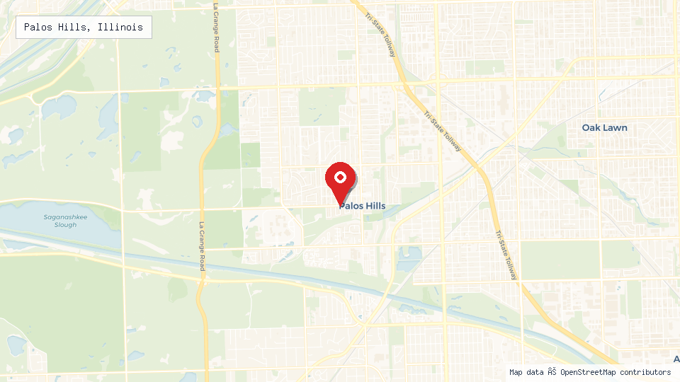 Street map of Palos Hills, Illinois with location pin