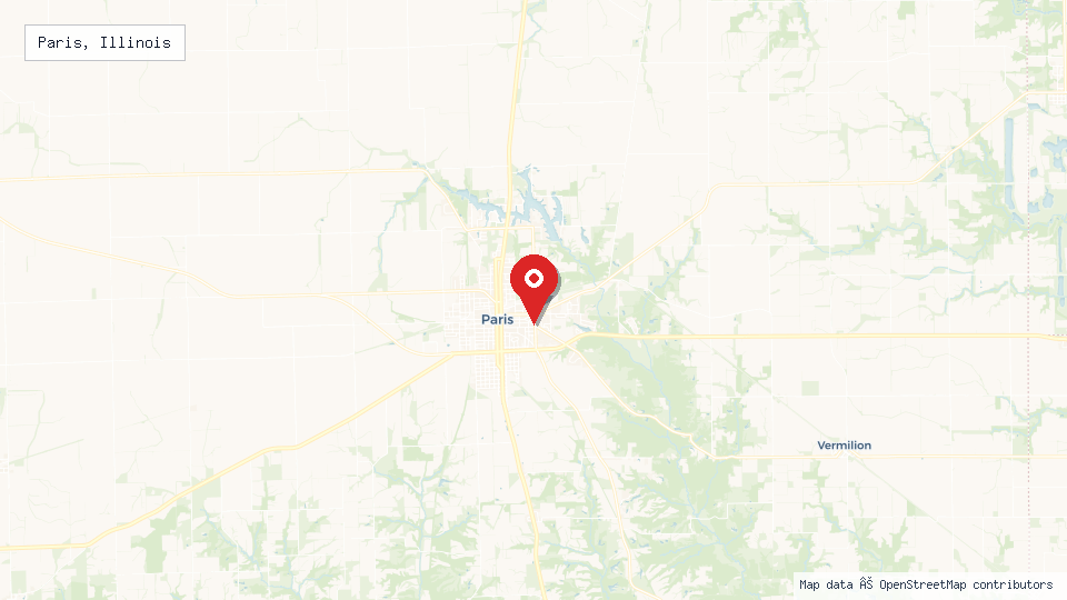Street map of Paris, Illinois with location pin