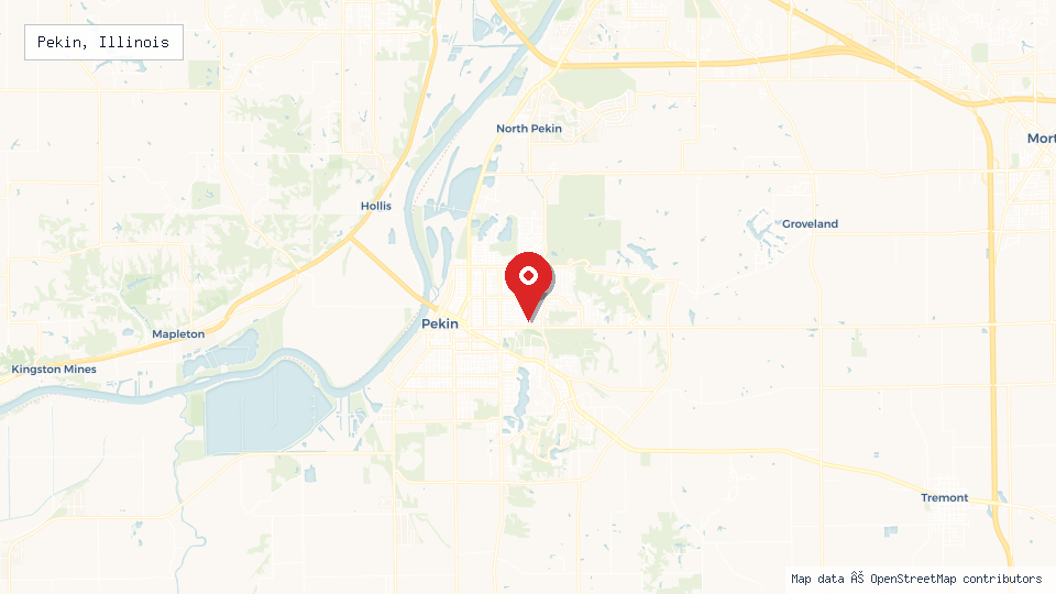 Street map of Pekin, Illinois with location pin