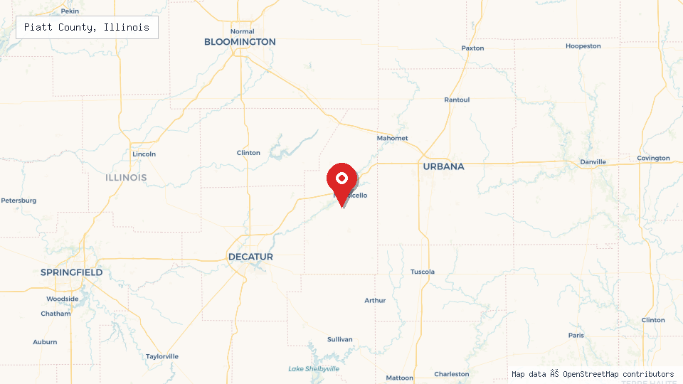 Street map of Piatt County, Illinois with location pin