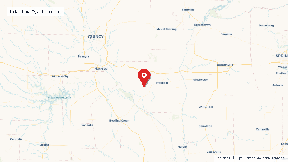 Street map of Pike County, Illinois with location pin
