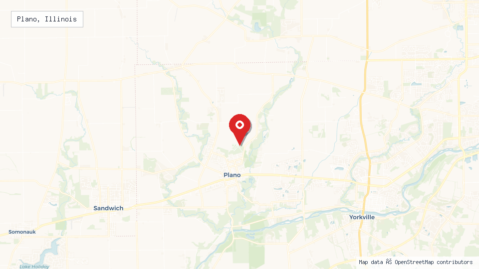 Street map of Plano, Illinois with location pin