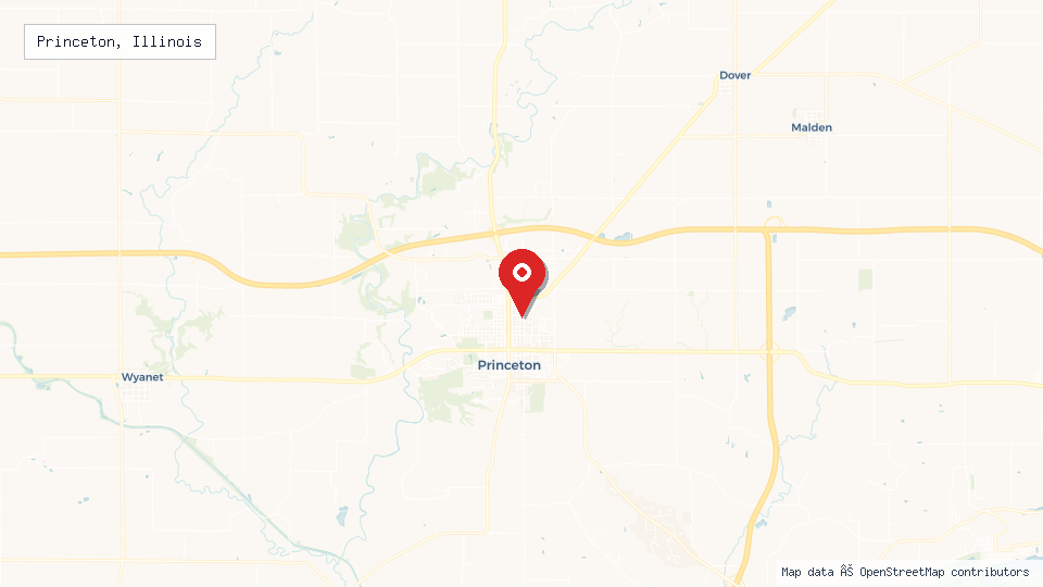 Street map of Princeton, Illinois with location pin
