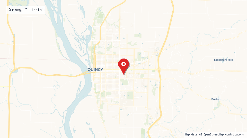 Street map of Quincy, Illinois with location pin