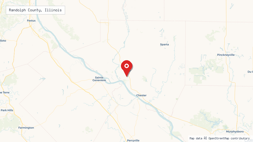 Street map of Randolph County, Illinois with location pin