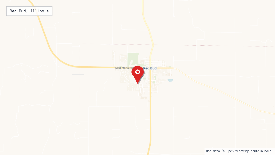 Street map of Red Bud, Illinois with location pin