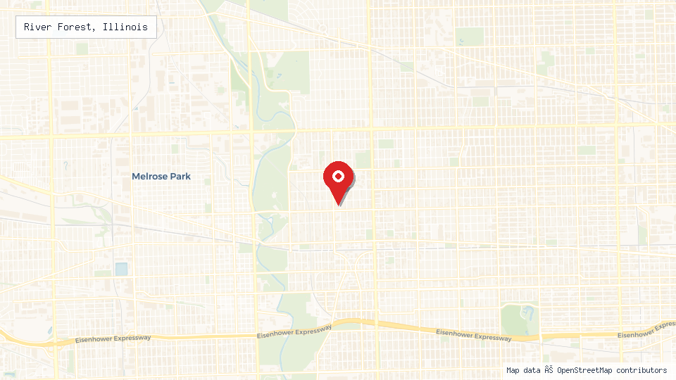 Street map of River Forest, Illinois with location pin