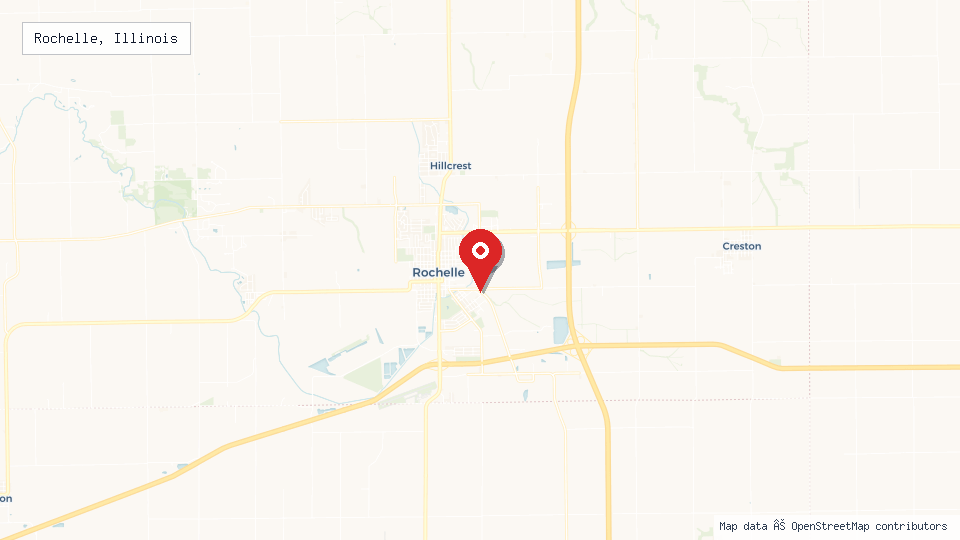 Street map of Rochelle, Illinois with location pin