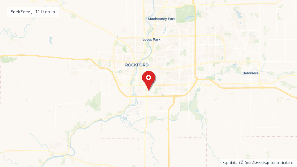 Street map of Rockford, Illinois with location pin