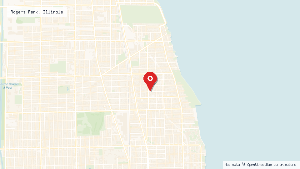Street map of Rogers Park, Illinois with location pin