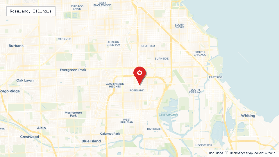 Street map of Roseland, Illinois with location pin