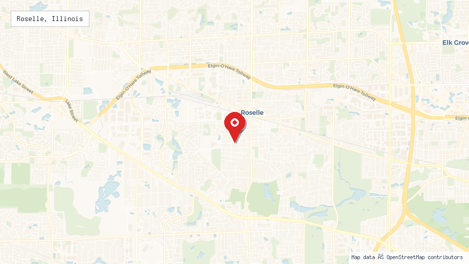 Street map of Roselle, Illinois with location pin