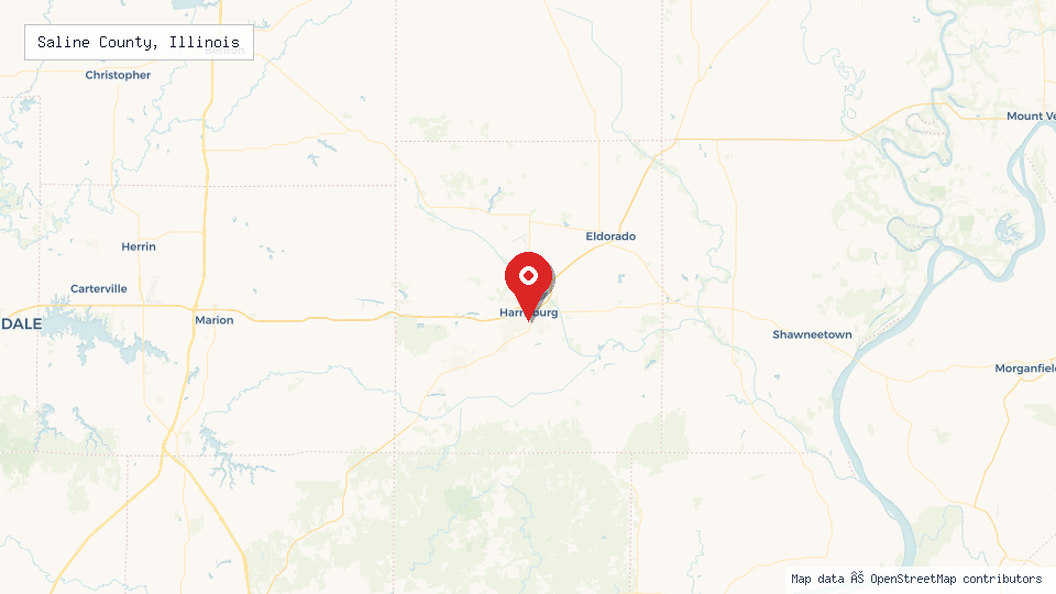 Street map of Saline County, Illinois with location pin