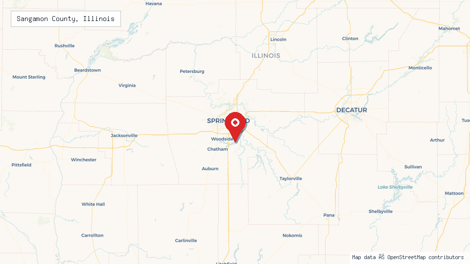 Street map of Sangamon County, Illinois with location pin