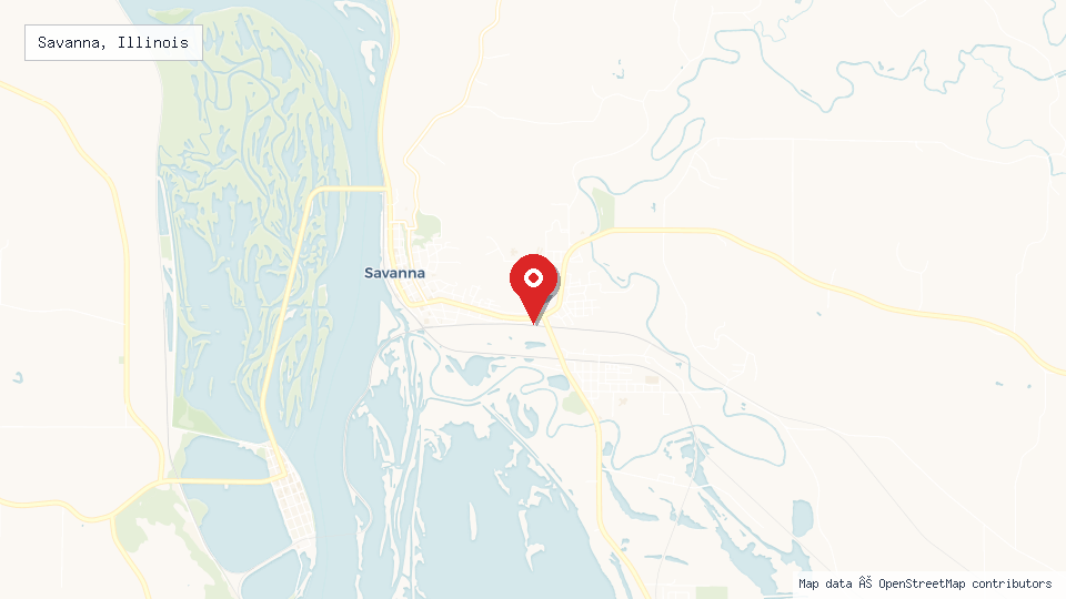 Street map of Savanna, Illinois with location pin