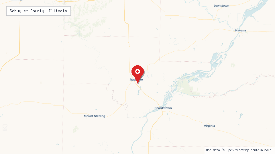 Street map of Schuyler County, Illinois with location pin