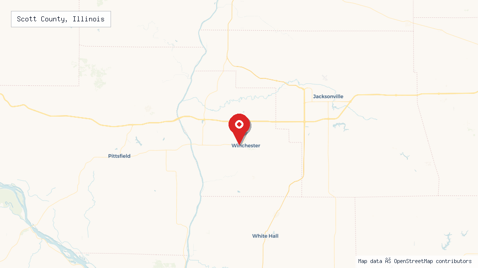 Street map of Scott County, Illinois with location pin