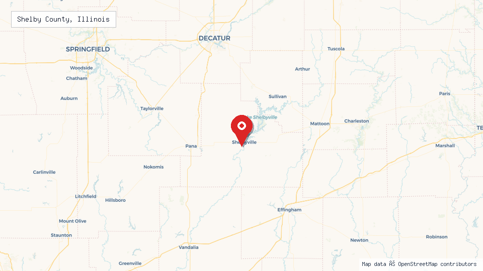 Street map of Shelby County, Illinois with location pin