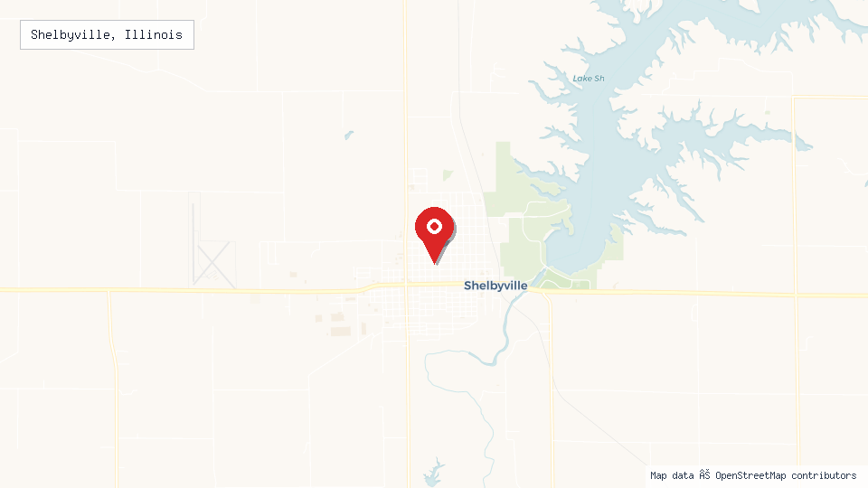 Street map of Shelbyville, Illinois with location pin