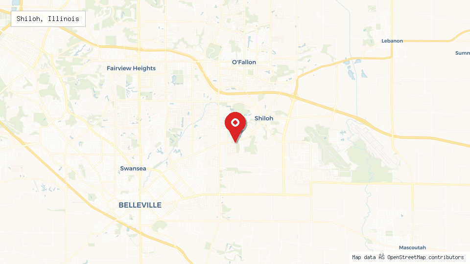 Street map of Shiloh, Illinois with location pin