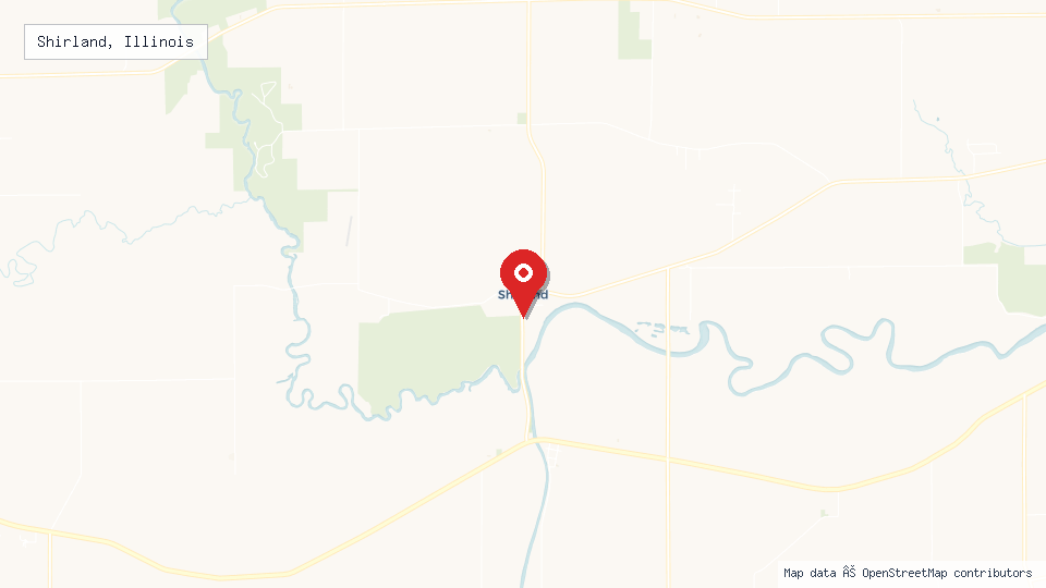 Street map of Shirland, Illinois with location pin