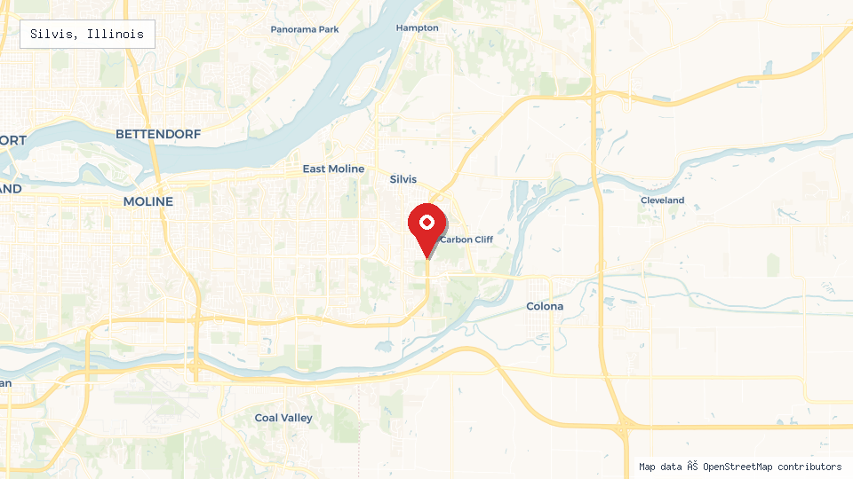 Street map of Silvis, Illinois with location pin