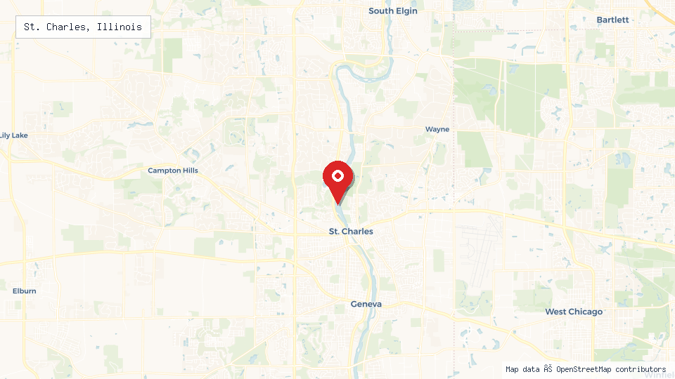 Street map of St. Charles, Illinois with location pin