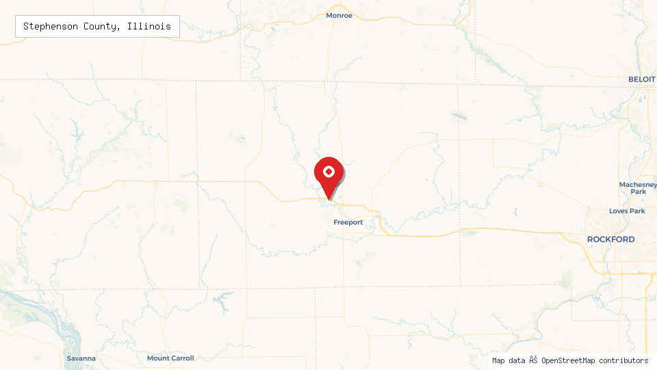 Street map of Stephenson County, Illinois with location pin