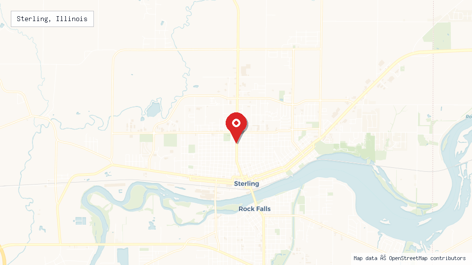 Street map of Sterling, Illinois with location pin