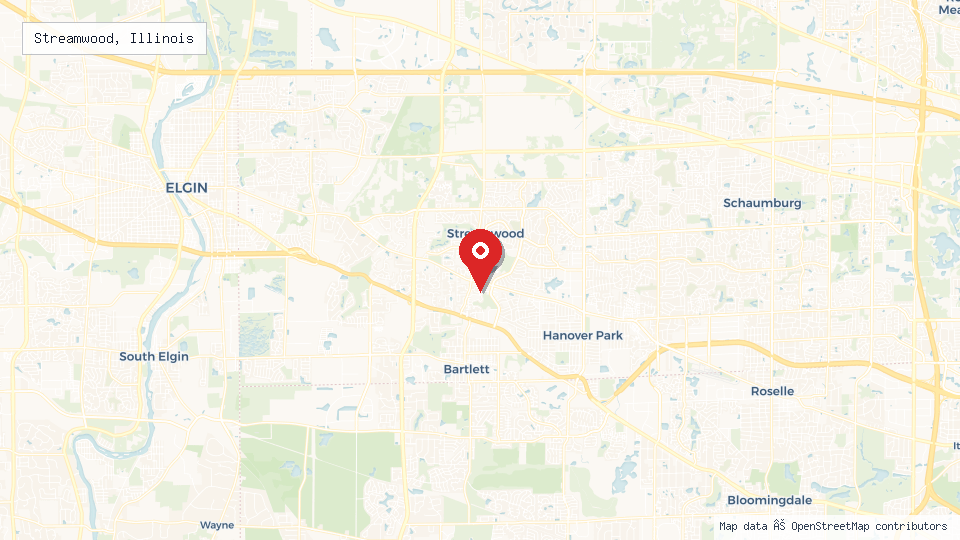 Street map of Streamwood, Illinois with location pin