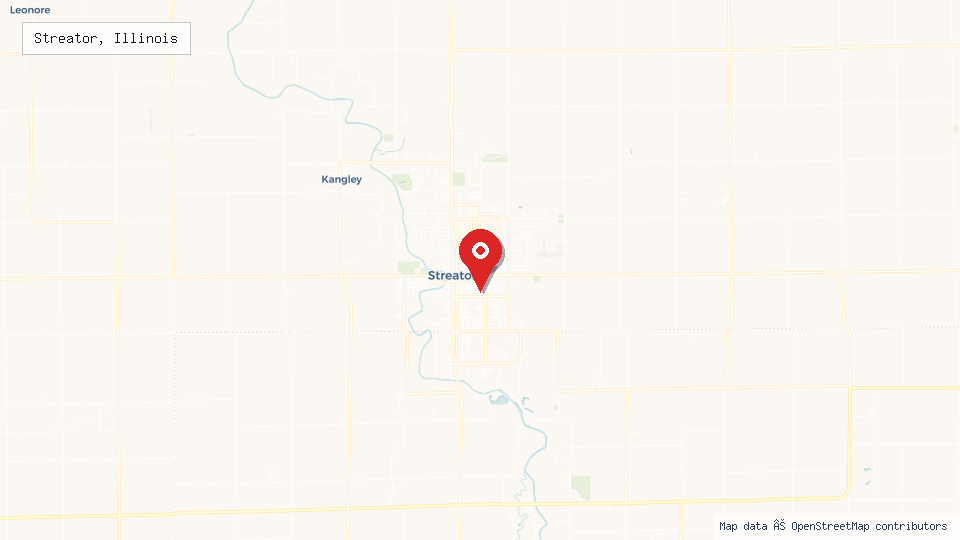 Street map of Streator, Illinois with location pin