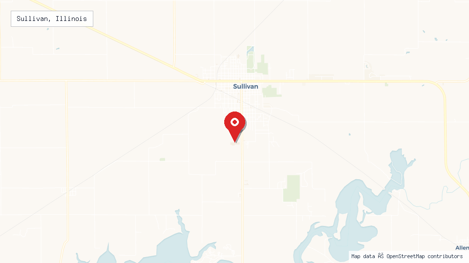 Street map of Sullivan, Illinois with location pin