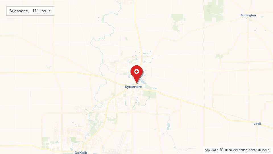 Street map of Sycamore, Illinois with location pin