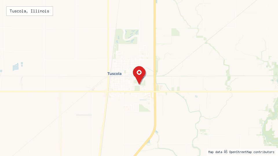 Street map of Tuscola, Illinois with location pin