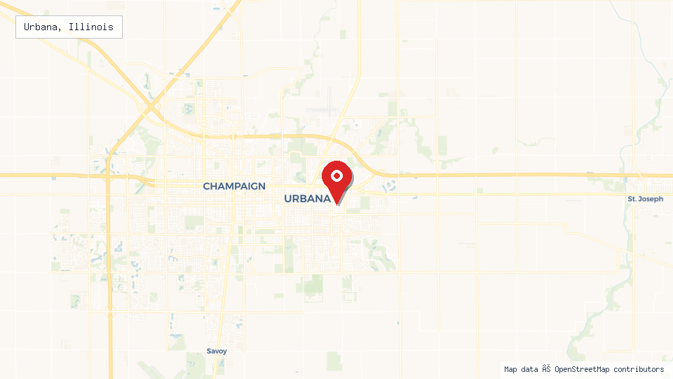 Street map of Urbana, Illinois with location pin