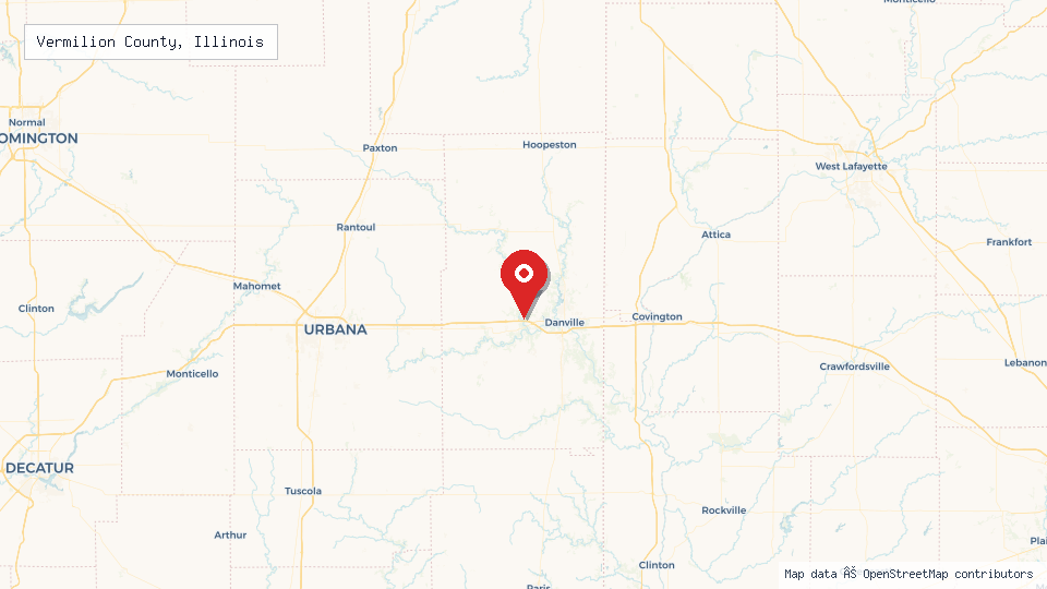 Street map of Vermilion County, Illinois with location pin