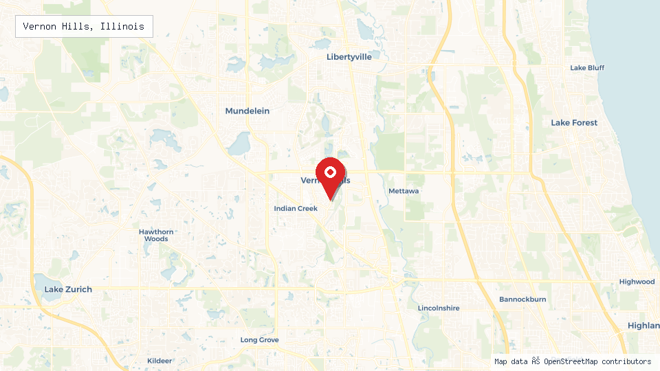Street map of Vernon Hills, Illinois with location pin