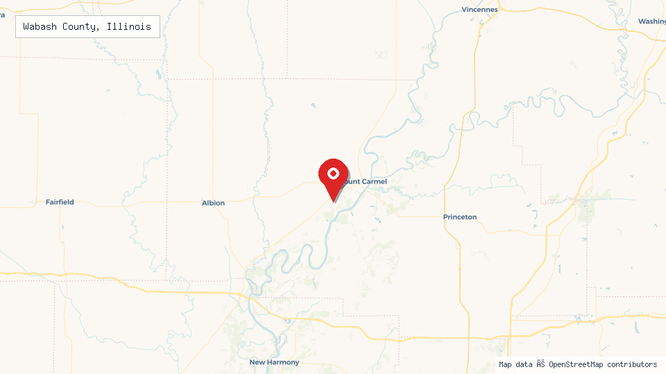Street map of Wabash County, Illinois with location pin
