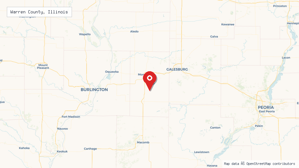 Street map of Warren County, Illinois with location pin