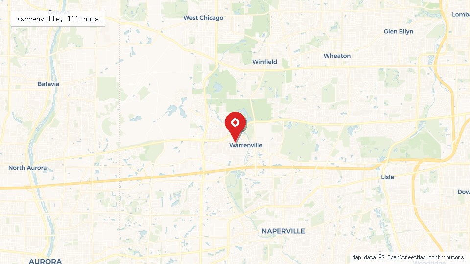 Street map of Warrenville, Illinois with location pin