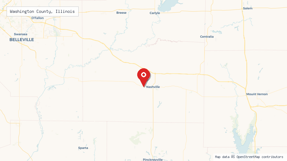 Street map of Washington County, Illinois with location pin