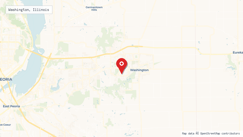 Street map of Washington, Illinois with location pin