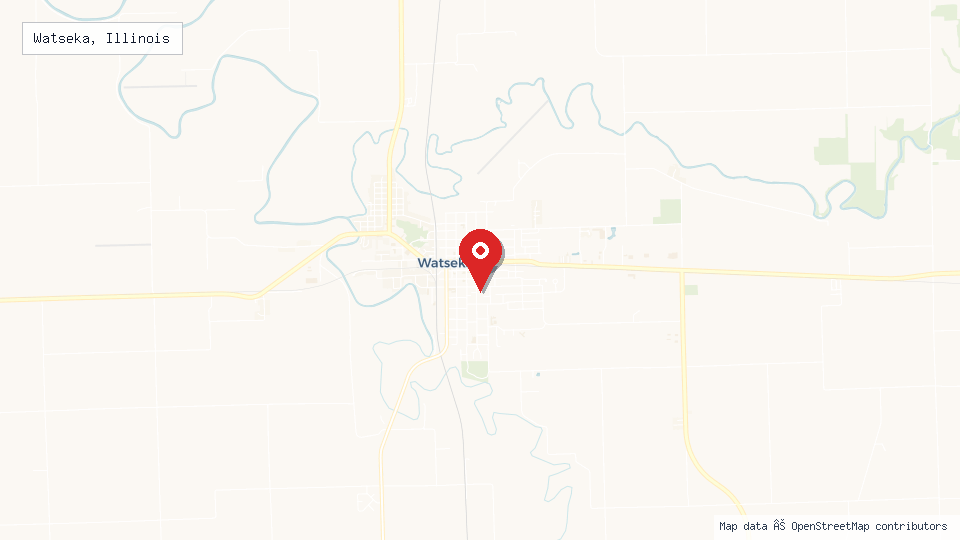 Street map of Watseka, Illinois with location pin