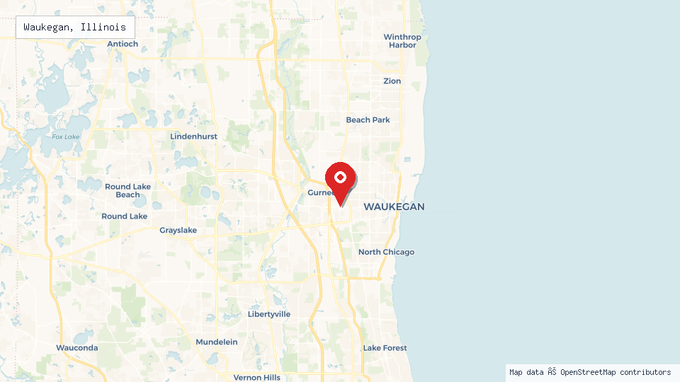 Street map of Waukegan, Illinois with location pin