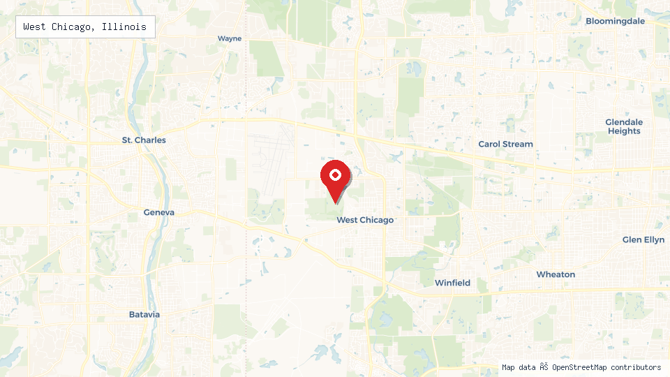 Street map of West Chicago, Illinois with location pin