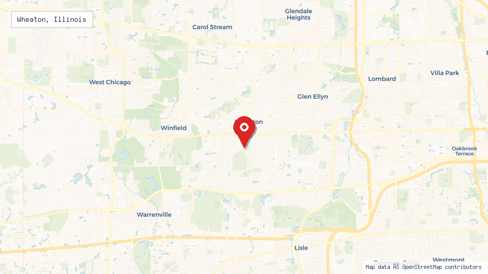 Street map of Wheaton, Illinois with location pin