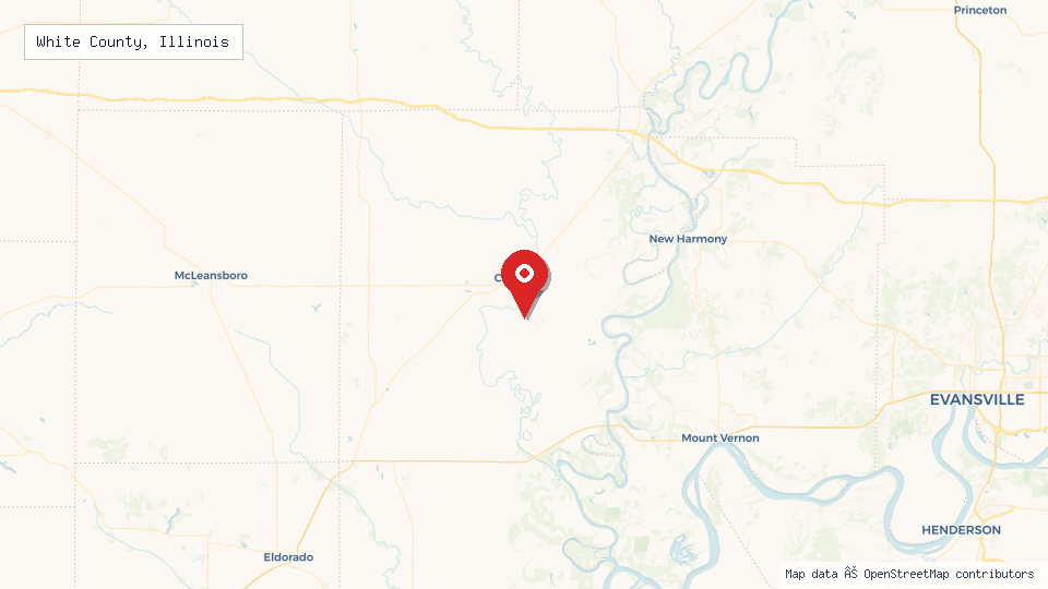 Street map of White County, Illinois with location pin