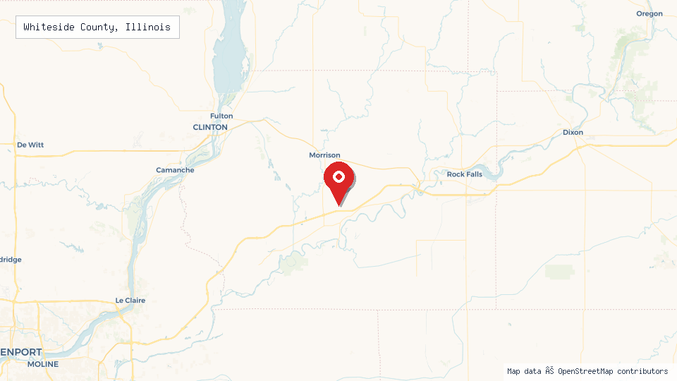 Street map of Whiteside County, Illinois with location pin