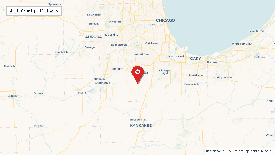 Street map of Will County, Illinois with location pin