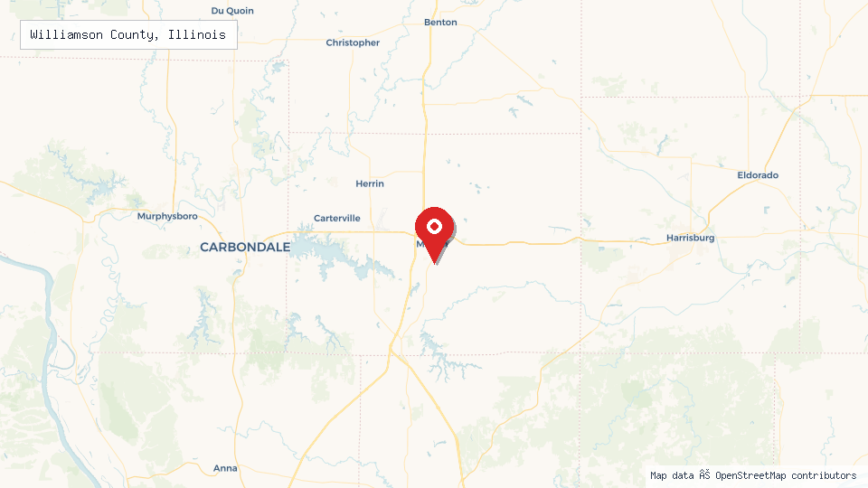 Street map of Williamson County, Illinois with location pin